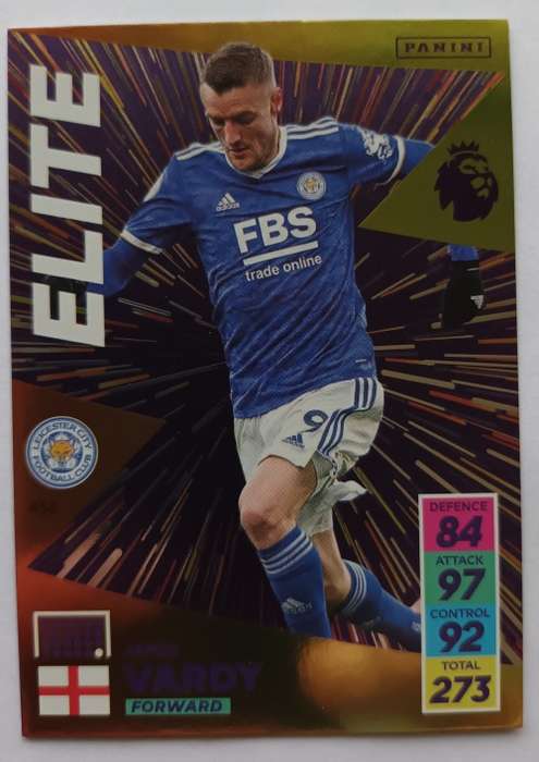 JAMES VARDY - PANINI Adrenalyn EPL 2021/2022 - GOLD `ELITE` TRADING CARD 456