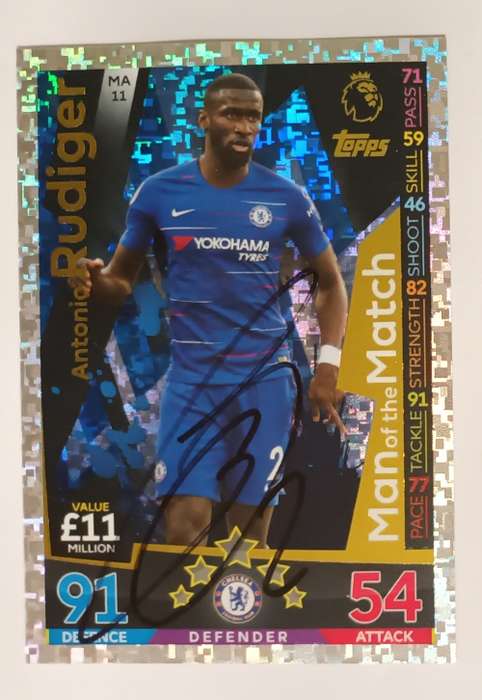 ANTONIO RUDIGER (Chelsea) - TOPPS `MATCH ATTAX` 2019 -  Personally `AUTOGRAPHED` TRADING CARD