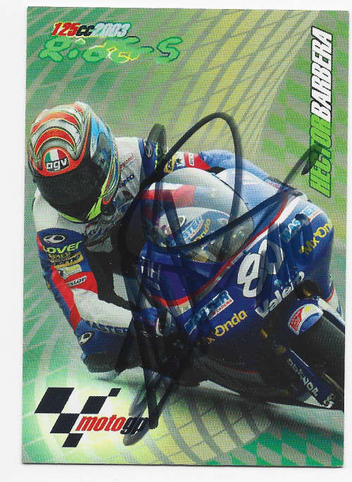 HECTOR BARBERA  - MOTO GP 2003 COLLECTION - 125cc RIDER `AUTOGRAPHED` TRADING CARD