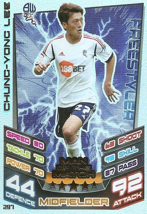 CHUNG YONG LEE (Bolton) - TOPPS `MATCH ATTAX CHAMPIONSHIPS` 2012/13 - FOIL `MAN of MATCH` CARD