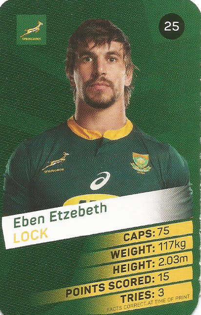 EBEN ETZEBETH -  2019 Pick n Pay Rugby World Cup  COLLECTION CARD 25