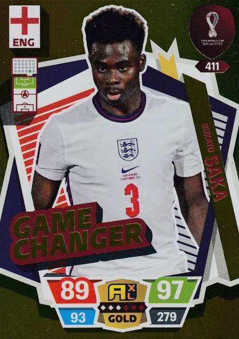 BUKAYO SAKA - PANINI `FIFA WORLD CUP 2022` QATAR - RARE `GAME CHANGER` TRADING CARD 411
