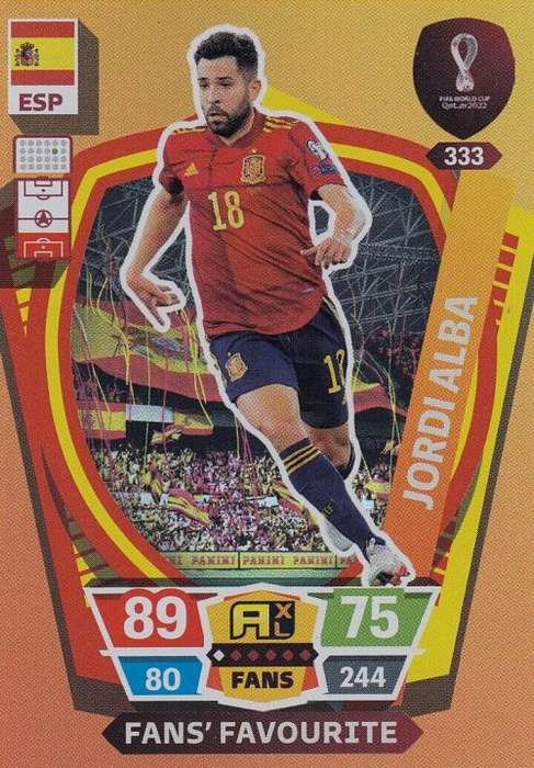 JORDI ALBA - PANINI `FIFA WORLD CUP 2022` QATAR - `FANS FAVOURITE` TRADING CARD 333