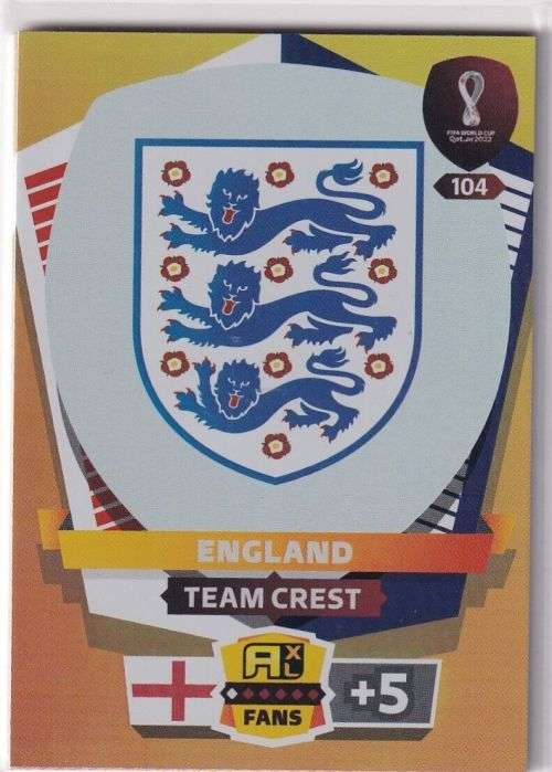 ENGLAND - PANINI `FIFA WORLD CUP 2022` QATAR - `TEAM CREST` TRADING CARD 104