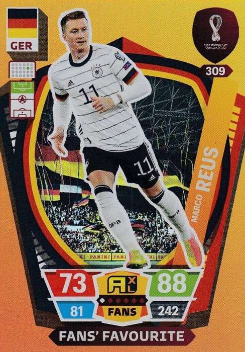 MARCO REUS - PANINI `FIFA WORLD CUP 2022` QATAR - FOIL `FANS FAVOURITE` TRADING CARD 309