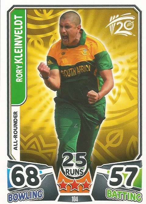 RORY KLEINVELDT `PROTEAS` - `TOPPS` ICC CRICKET T20 WORLD CUP 2014 - `BASE` TRADING CARD 104