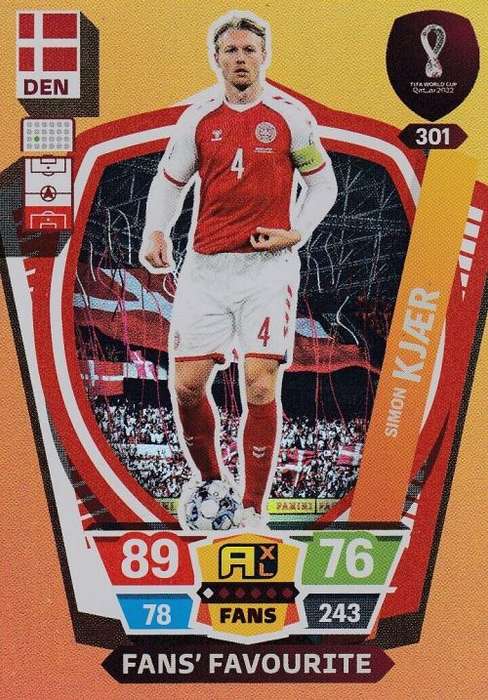 SIMON KJAER - PANINI `FIFA WORLD CUP 2022` QATAR - `FANS FAVOURITE` TRADING CARD 301