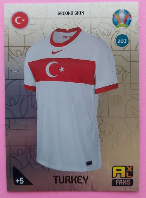 TURKEY - PANINI  `EURO 2020 KICK OFF` -  FOIL `SECOND SKIN FANS` TRADING CARD 203