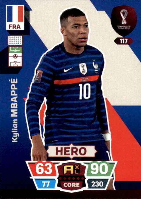 KYLIAN MBAPPE - PANINI `FIFA WORLD CUP 2022` QATAR - BASE `HERO` TRADING CARD 117