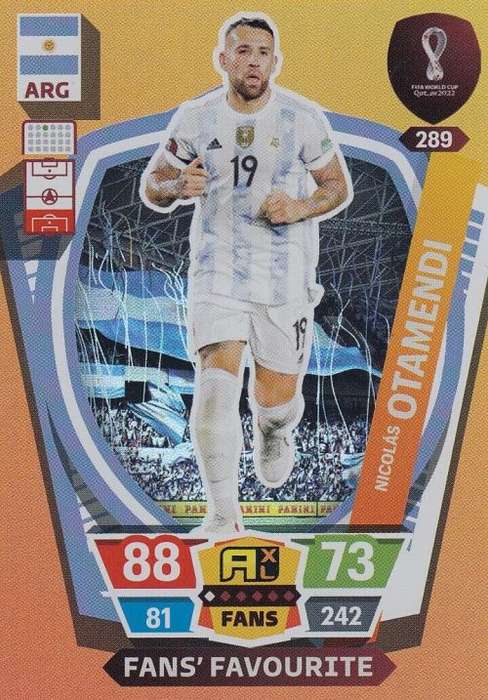 NICOLAS OTAMENDI - PANINI `FIFA WORLD CUP 2022` QATAR - `FANS FAVOURITE` TRADING CARD 289