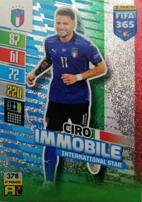CIRO IMMOBILE- PANINI `FIFA 365 COLLECTION` 2021/22 - SILVER `INTERNATIONAL STAR` TRADING CARD 378