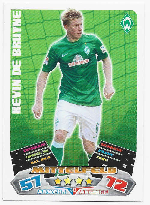 KEVIN DE BRUYNE - TOPPS `MATCH ATTAX BUNDESLIGA` 2012 - ROOKIE TRADING CARD
