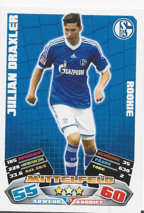 JULIAN DRAXLER - TOPPS `MATCH ATTAX BUNDESLIGA` 2012/13 - `ROOKIE` TRADING CARD