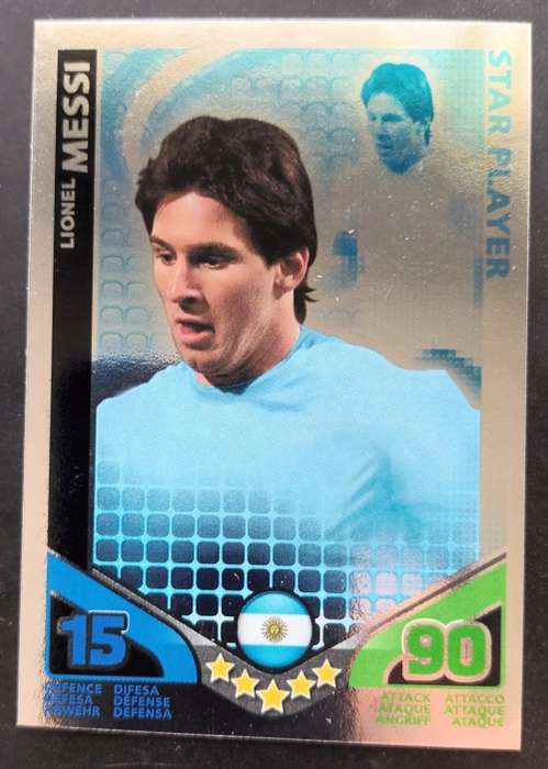LIONEL MESSI - TOPPS `MATCH ATTAX WORLD CUP 2010` -RARE  FOIL `STAR PLAYER` TRADING CARD