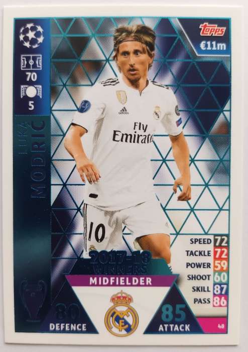 LUKA MODRIC - TOPPS `CHAMPIONS LEAGUE` 2018/19 -  `WINNERS 20187` FOIL TRADING CARD