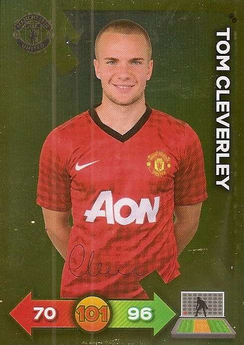 TOM CLEVERLEY - PANINI `MANCHESTER UNITED ADRENALYN XL 2013` - RARE `GOLD FOIL AUTO` CARD 96