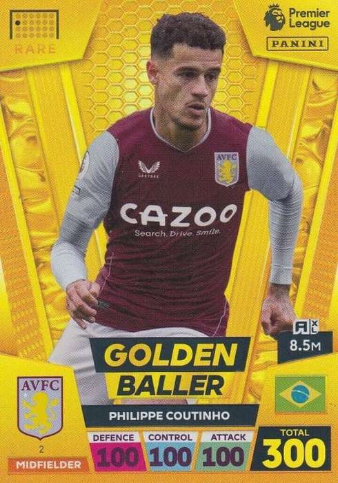 PHILIPPE COUTINHO - PANINI Eng. Premier League 2022/2023 - RARE `GOLDEN BALLER` TRADING CARD 2
