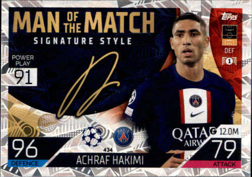 ACHRAF HAKIMI - TOPPS `CHAMPIONS/EUROPA LEAGUE` 2022/23 -  FOIL `MAN of the MATCH ` TRADING CARD