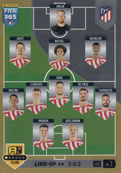 ATLETICO DE MADRID - PANINI `FIFA 365 COLLECTION` 2023 - `TEAM LINE UP` FOIL TRADING CARD 166