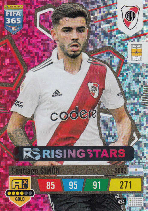 SANTIAGO SIMON - PANINI `FIFA 365 COLLECTION` 2023 - GOLD `RISING STAR` FOIL TRADING CARD 424