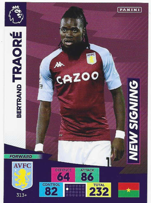 BERTRAND TRAORE (ASTON VILLA) - EPL ADRENALYN `PLUS` 2020/2021 - `NEW SIGNING` TRADING CARD