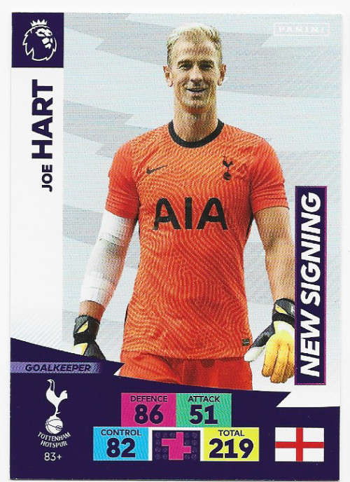 JOE HART (Spurs) - EPL ADRENALYN `PLUS` 2020/2021 - `NEW SIGNING` TRADING CARD