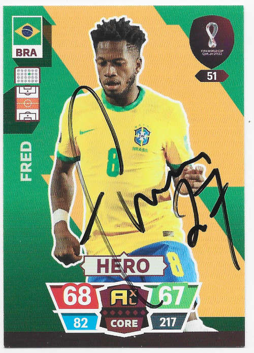 FRED (Brazil) - PANINI `FIFA WORLD CUP 2022` QATAR - Personally SIGNED TRADING CARD