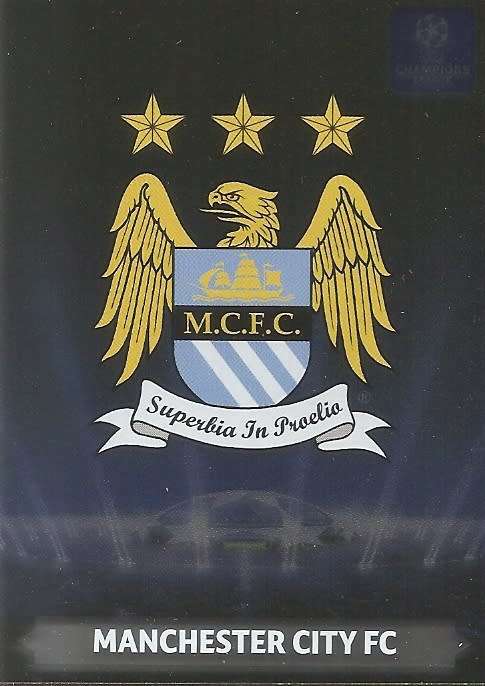 MANCHESTER CITY FC - PANINI `CHAMPIONS LEAGUE` 2013/2014 - FOIL `CLUB BADGE` TRADING CARD