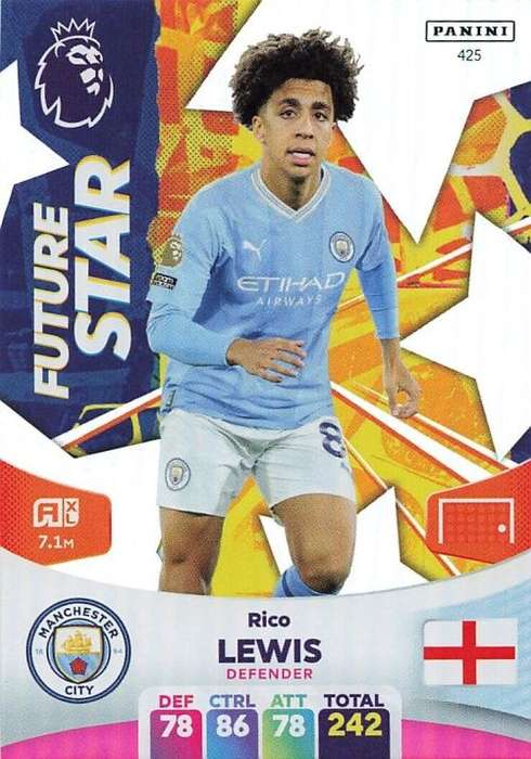 RICO LEWIS - PANINI English Premier League 2023/24 -FOIL `FUTURE STAR` TRADING CARD 425