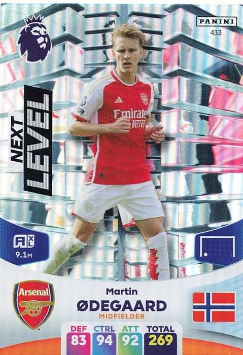MARTIN ODEGAARD - PANINI English Premier League 2023/24 -FOIL `NEXT LEVEL` TRADING CARD 433