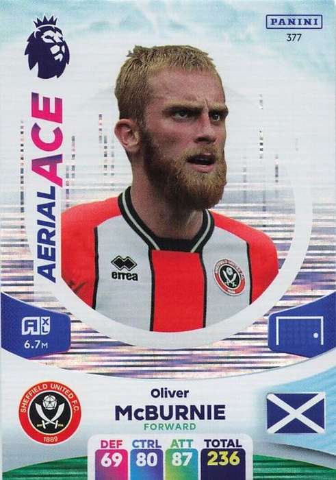 OLIVIER McBURNIE - PANINI English Premier League 2023/24 -FOIL `AERIAL ACE` TRADING CARD 377