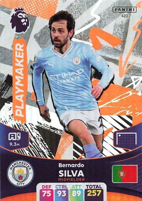 BERNARD SILVA - PANINI English Premier League 2023/24 -FOIL `PLAYMAKER` TRADING CARD 420
