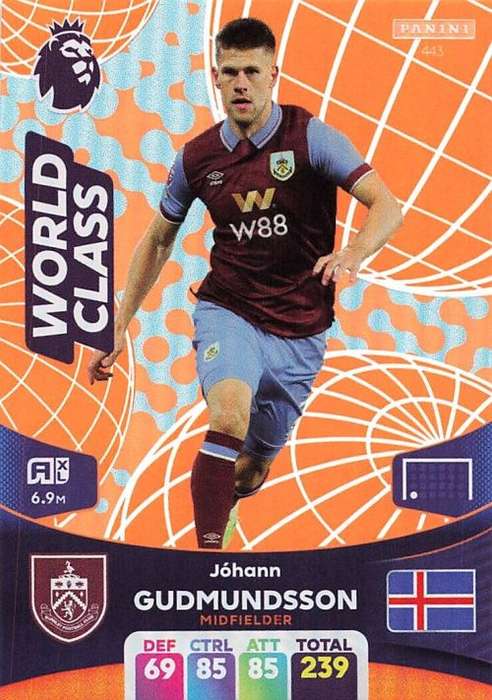 J. GUDMUNDSSON - PANINI English Premier League 2023/24 -FOIL `WORLD CLASS` TRADING CARD 443