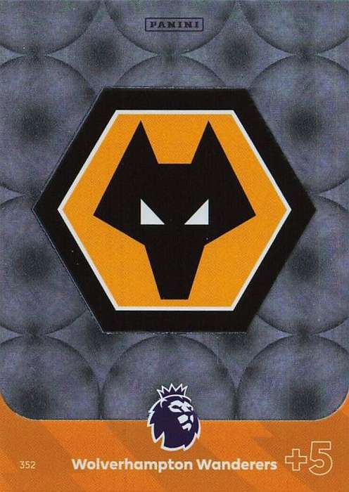 WOLVERHAMPTON WANDERERS - PANINI English Premier League 2023/24 -FOIL `CLUB BADGE` TRADING CARD 352