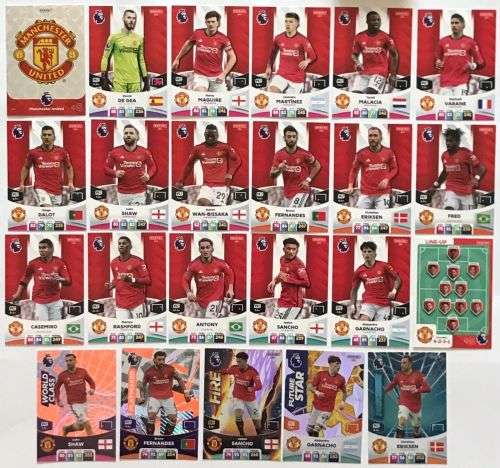 MANCHESTER UNITED FC - PANINI English Premier League 2023/24 - COMPLETE TEAM SET of 24 TRADING CARDS