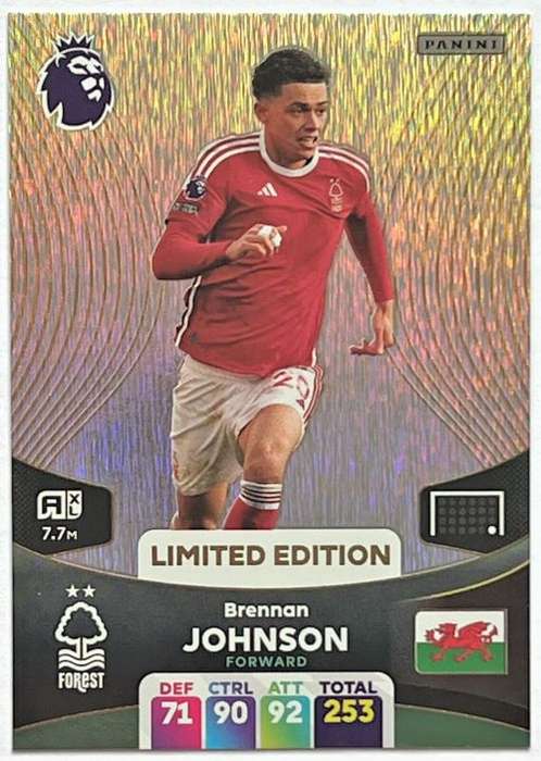 BRENNAN JOHNSON - PANINI English Premier League 2023/24 -  `LIMITED EDITION` TRADING CARD