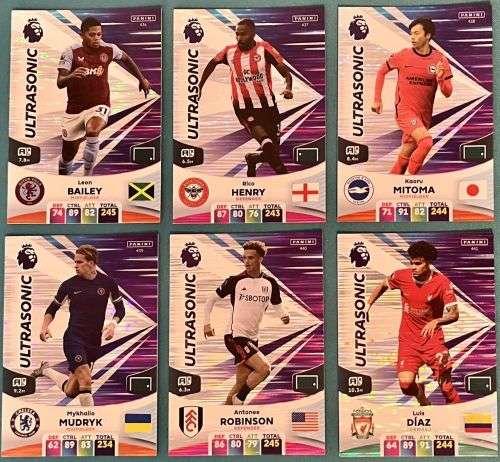 PANINI English Premier League 2023/24 - COMPLETE SET of 6 `ULTRASONIC` FOIL TRADING CARDS