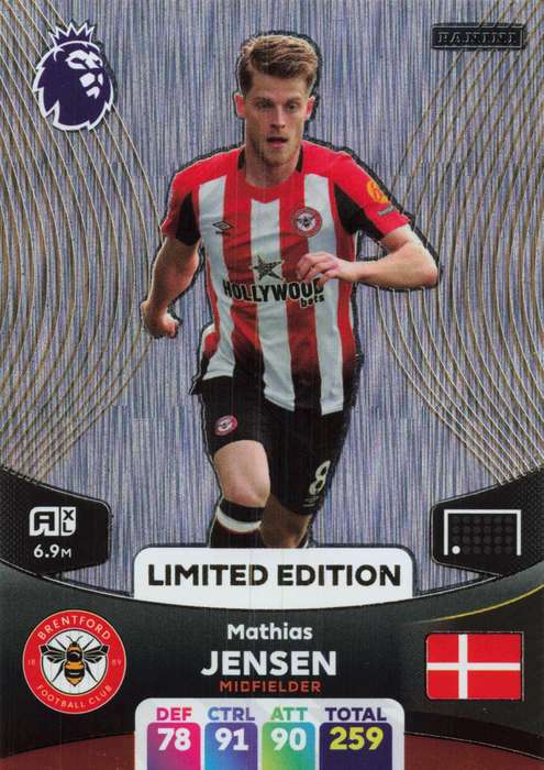 MATHIAS JENSEN - PANINI English Premier League 2023/24 -  `LIMITED EDITION` TRADING CARD