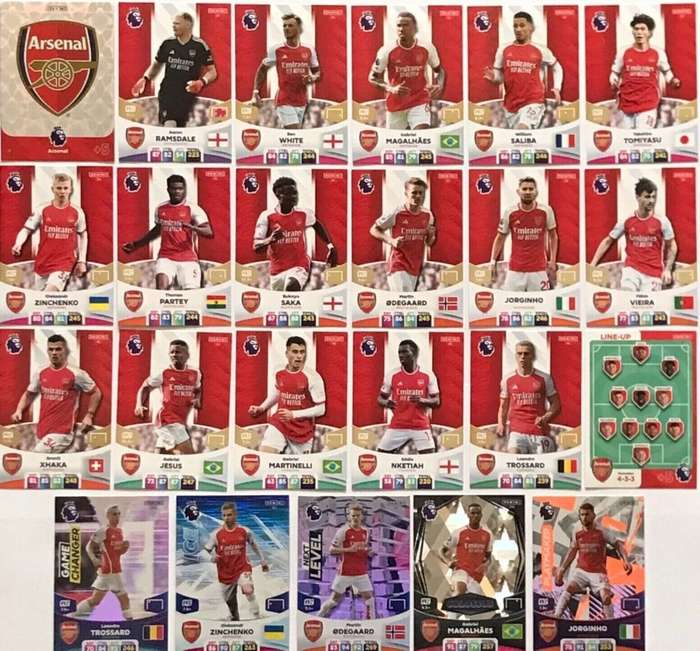ARSENAL FC - PANINI English Premier League 2023/24 - COMPLETE TEAM SET of 23 TRADING CARDS