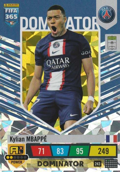 KYLIAN MBAPPE - PANINI `FIFA 365 COLLECTION` 2023 - `DOMINATOR` FOIL TRADING CARD 243