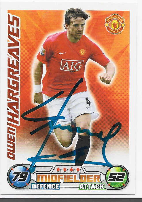O. HARGREEVES (Man. United)- TOPPS `MATCH ATTAX` 2009 COLLECTION - Personally Signed Trading Card