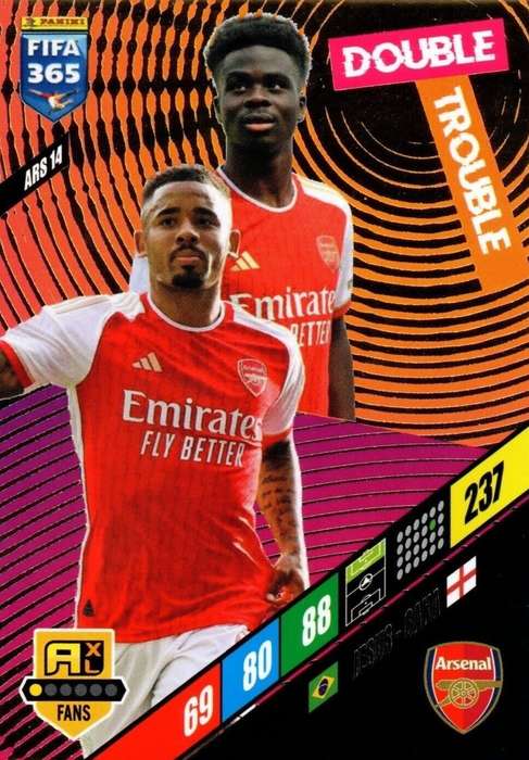 ARSENAL - PANINI `FIFA 365 COLLECTION` 2024 - `DOUBLE TROUBLE` FOIL TRADING CARD ARS14