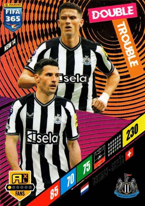 NEWCASTLE - PANINI `FIFA 365 COLLECTION` 2024 - `DOUBLE TROUBLE` FOIL TRADING CARD NEW14