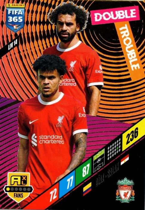 LIVERPOOL - PANINI `FIFA 365 COLLECTION` 2024 - `DOUBLE TROUBLE` FOIL TRADING CARD LIV14