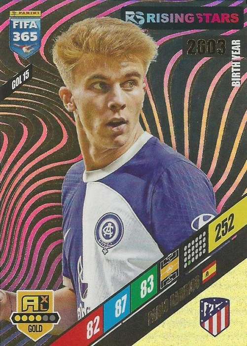 PABLO BARRIOS - PANINI `FIFA 365 COLLECTION` 2024 - GOLD `RISING STAR` FOIL TRADING CARD GOL15
