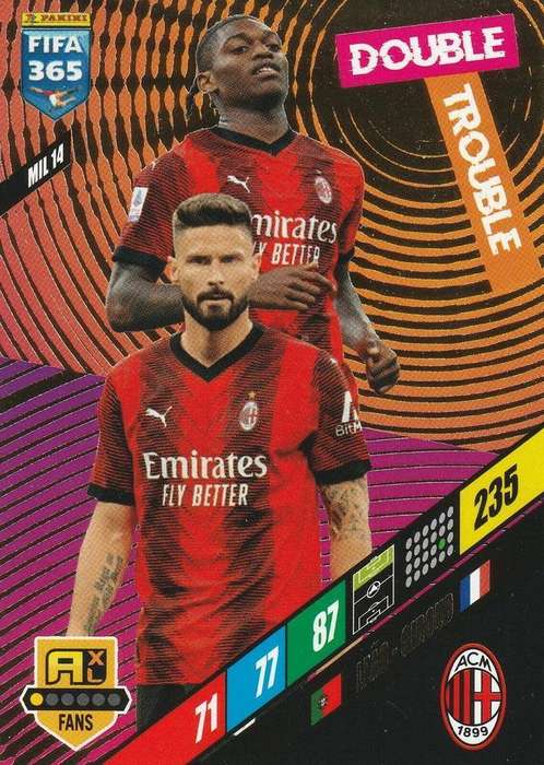 AC MILAN - PANINI `FIFA 365 COLLECTION` 2024 - `DOUBLE TROUBLE` FOIL TRADING CARD MIL14
