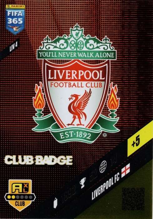LIVERPOOL FC - PANINI `FIFA 365 COLLECTION` 2024 - `CLUB CREST` FOIL TRADING CARD LIV4