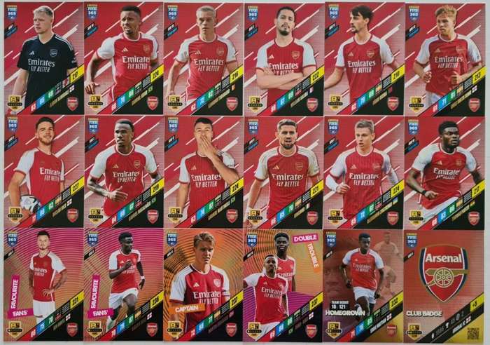 ARSENAL FC - PANINI `FIFA 365 COLLECTION` 2024 - COMPLETE TEAM SET of 18 TRADING CARDS
