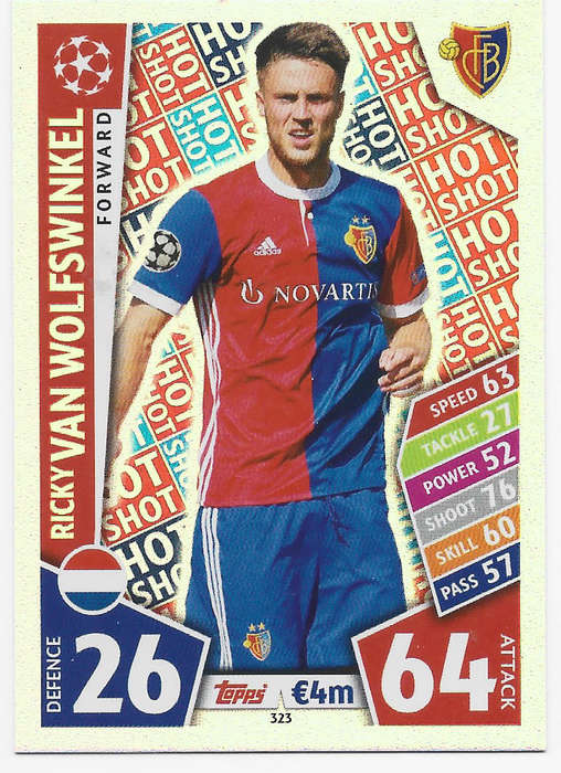 RICKY VAN WOLFSWINKEL - TOPPS CHAMPIONS LEAGUE 2017/18 -  `FORWARD` FOIL TRADING CARD 323