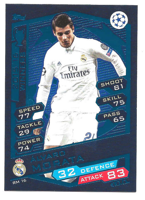ALVARO MORATA - TOPPS `CHAMPIONS LEAGUE` 2016/17 -  `WINNERS 2015/16` FOIL TRADING CARD RM16